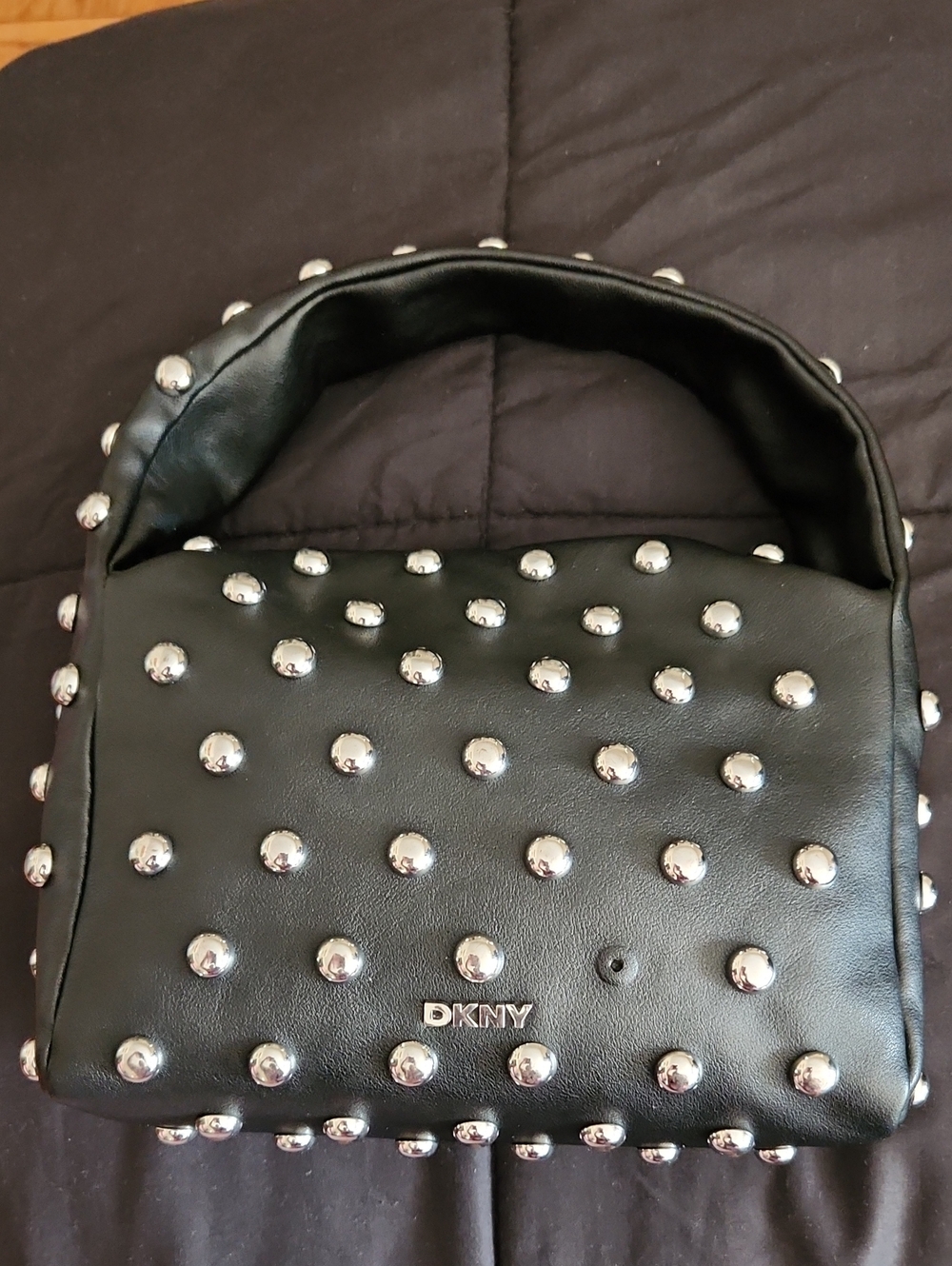 DKNY Black Leather Stud-Embellished Shoulder Bag